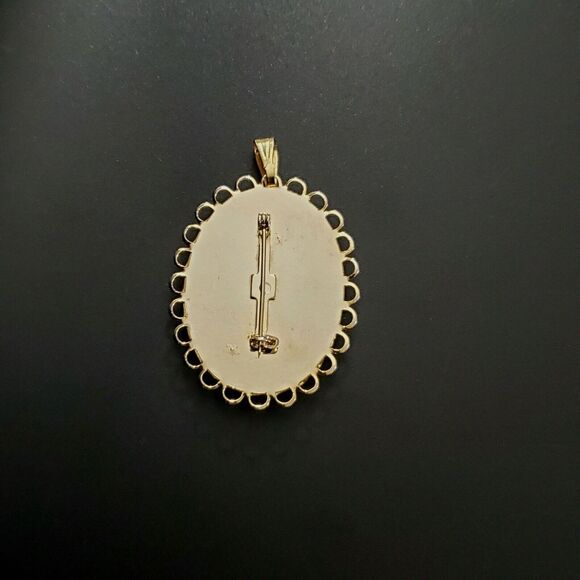 OOAK‎ ANTIQUE HANDPAINTED PORCELAIN PENDANT BROOCH PIN  1.75 x 1.3/8" INCHES - Picture 3 of 9